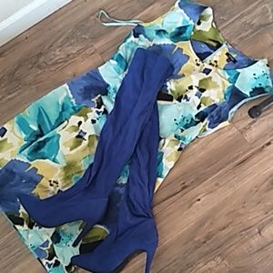 Blue dress and knee high boots